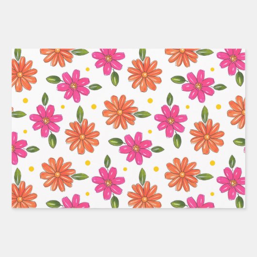 Handgezeichnetes Rosa, orange Blume Geschenkpapier Set (Vorderseite)