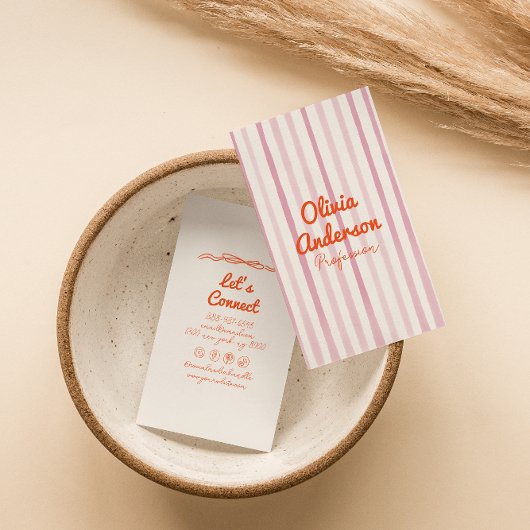 Handgezeichnetes Rosa Orange Whimsy Boho Unique Visitenkarte