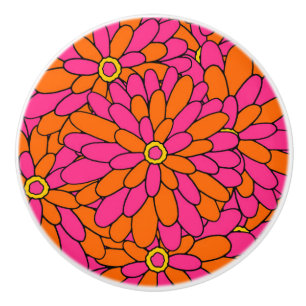 Handgezeichnetes, rosa Orange Zinnia Abstraktes Mu Keramikknauf