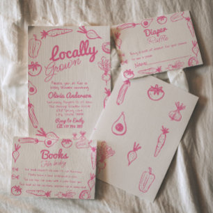 Handgezeichnetes Rosa, örtlich gezüchtete Girl-Bab Einladung