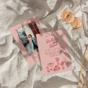 Handgezeichnetes Rosa Quirky Foto Spaß Geburtstags Einladung