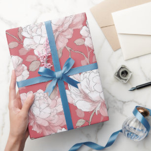 Handgezeichnetes Rosa-Rosen-Weiß-Blumenmuster Geschenkpapier