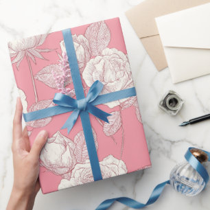 Handgezeichnetes Rosa-Rosen-Weiß-Blumenmuster Geschenkpapier