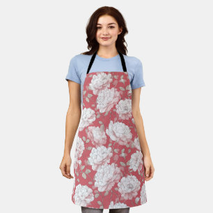 Handgezeichnetes rosa Rosen weißes Blumenmuster Schürze