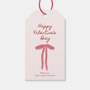 Handgezeichnetes rosa Schleifen Valentinstag-Gesch Geschenkanhänger