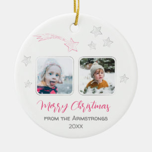 Handgezeichnetes rosa Shooting Star Foto Xmas Text Keramik Ornament