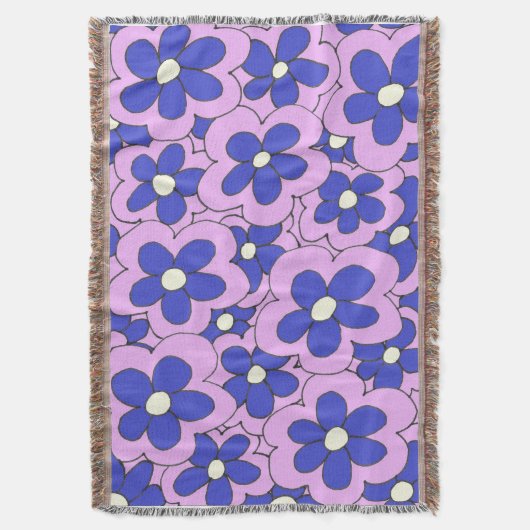 Handgezeichnetes rosa und blaues Blume-Design Decke (Vorderseite Vertikal)