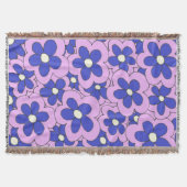 Handgezeichnetes rosa und blaues Blume-Design Decke (Vorderseite)