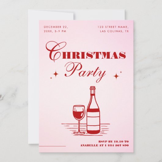 Handgezeichnetes Rosa und Rot Stilvolles Weihnacht Einladung (Vorderseite)