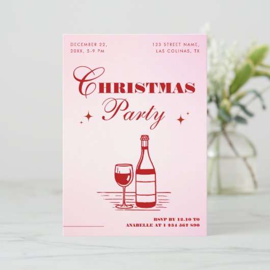 Handgezeichnetes Rosa und Rot Stilvolles Weihnacht Einladung (Stehend Vorderseite)