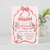 Handgezeichnetes Rosa Vintages Weihnachtsfest Part Einladung (Stehend Vorderseite)