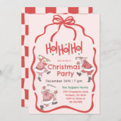Handgezeichnetes Rosa Vintages Weihnachtsfest Part Einladung (Vorne/Hinten)