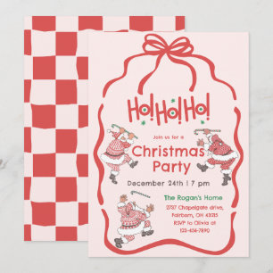 Handgezeichnetes Rosa Vintages Weihnachtsfest Part Einladung