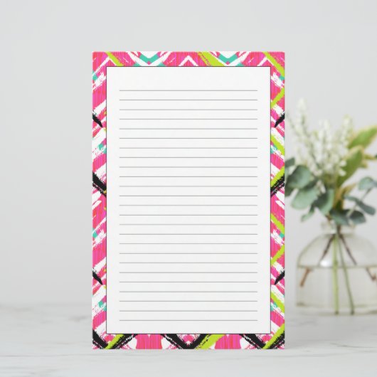 Handgezeichnetes Rosa Zig-Zag-Muster Briefpapier (Stehend Vorderseite)