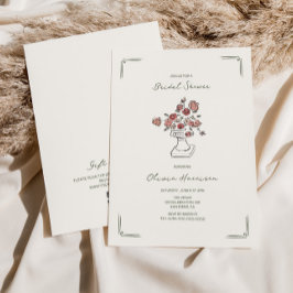 Handgezeichnetes Rotes Blatt Blumensturn-Brautpart Einladung