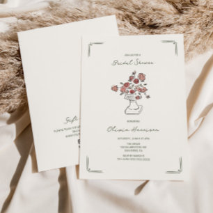 Handgezeichnetes Rotes Blatt Blumensturn-Brautpart Einladung