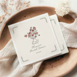 Handgezeichnetes Rotes Blatt Blumensturn-Brautpart Serviette