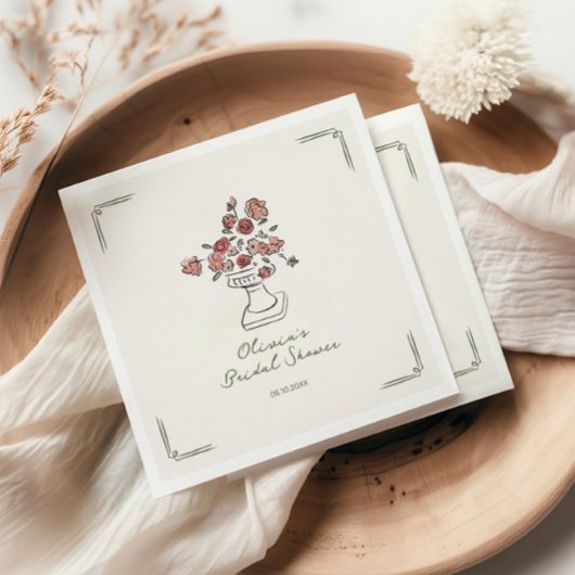 Handgezeichnetes Rotes Blatt Blumensturn-Brautpart Serviette