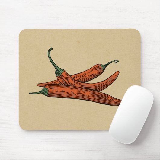 Handgezeichnetes rotes Chili Vintages Floßpapier Mousepad (Mit Mouse)