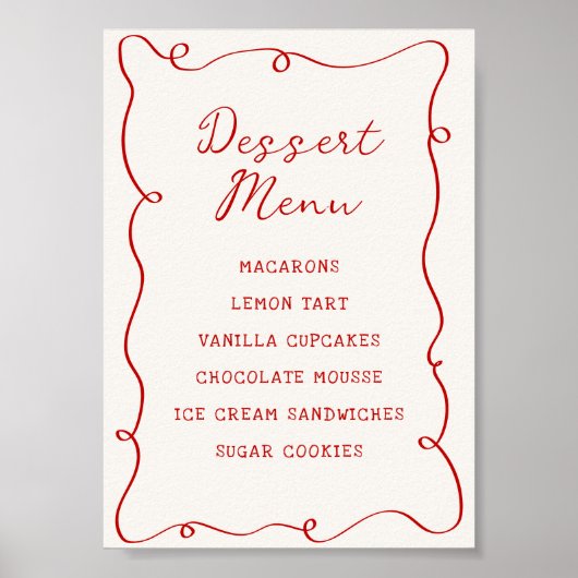 Handgezeichnetes rotes Rahmen-Dessert-Menü Poster (Vorne)