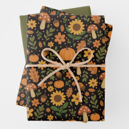 Handgezeichnetes rustikales Herbstmuster-Wrap-Papi Geschenkpapier Set