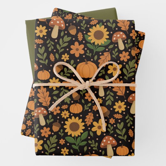 Handgezeichnetes rustikales Herbstmuster-Wrap-Papi Geschenkpapier Set (Beispiel)