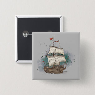 Handgezeichnetes Schiff in Bugwelle auf Spritzhint Button