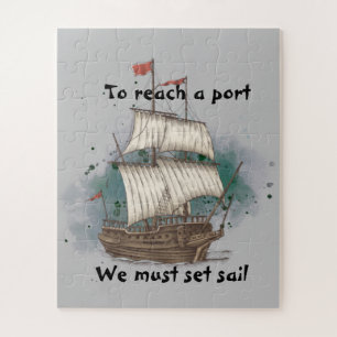 Handgezeichnetes Schiff in Bugwelle auf Spritzhint Puzzle