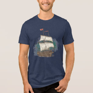 Handgezeichnetes Schiff Tri-Blend Shirt
