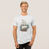 Handgezeichnetes Schiff Tri-Blend Shirt (Vorderseite voll)