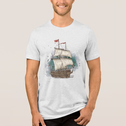 Handgezeichnetes Schiff Tri-Blend Shirt (Vorderseite)