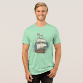Handgezeichnetes Schiff Tri-Blend Shirt (Vorderseite voll)