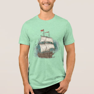 Handgezeichnetes Schiff Tri-Blend Shirt