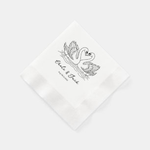Handgezeichnetes Schwan-Paar Doodle Hochzeitsservi Serviette