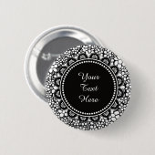 Handgezeichnetes Schwarz-Weiß-Blumenmuster-Monogra Button (Vorne & Hinten)