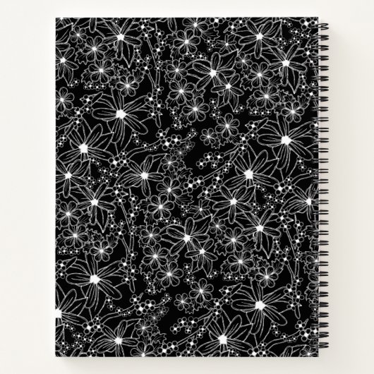 Handgezeichnetes Schwarz-weißes Muster und Blauer Notizblock (Rückseite)