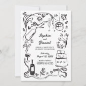 Handgezeichnetes Schwarzes und Einladung zur Hochz (Vorderseite)