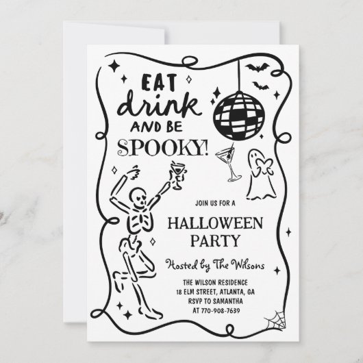 Handgezeichnetes Skeleton Spooky Halloween Einladung (Vorderseite)