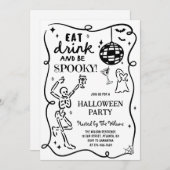 Handgezeichnetes Skeleton Spooky Halloween Einladung (Vorne/Hinten)