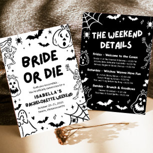 Handgezeichnetes Skelett Halloween Bachelorette Wo Einladung