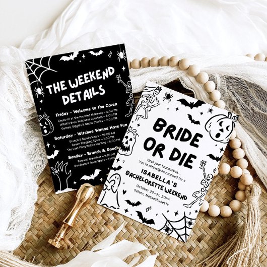 Handgezeichnetes Skelett Halloween Bachelorette Wo Einladung