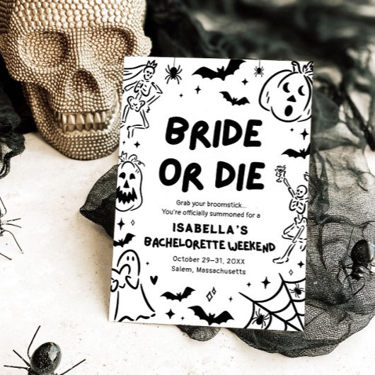 Handgezeichnetes Skelett Halloween Bachelorette Wo Einladung