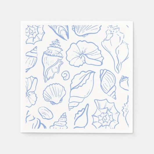 Handgezeichnetes Soft Blue Seashells Allover Muste Serviette (Vorderseite)