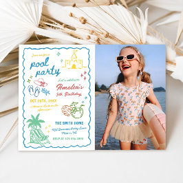 Handgezeichnetes Sommer-Spaß-Pool-Foto Einladung