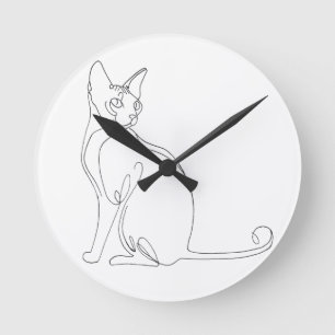 Handgezeichnetes Sphynx-Katze Minimalistisches Des Runde Wanduhr