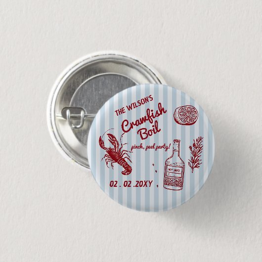 Handgezeichnetes Summer Seafood Crawfish Party Button (Vorne & Hinten)