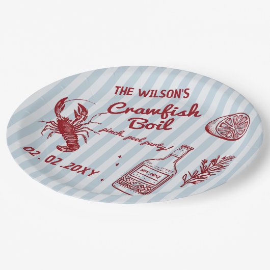 Handgezeichnetes Summer Seafood Crawfish Party Pappteller (Schrägansicht)