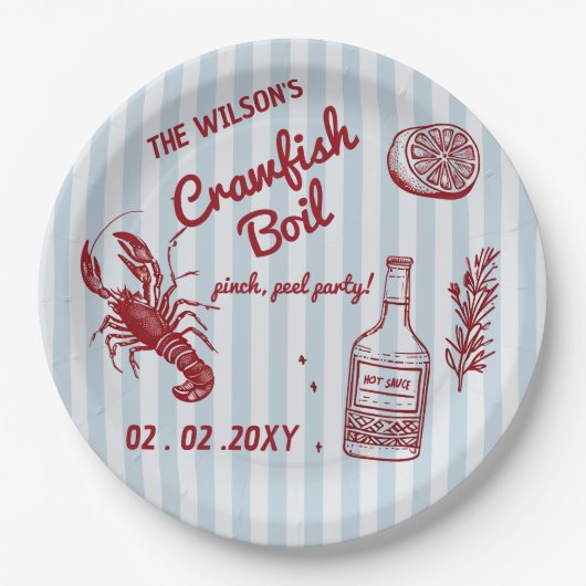 Handgezeichnetes Summer Seafood Crawfish Party Pappteller (Vorderseite)