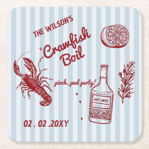 Handgezeichnetes Summer Seafood Crawfish Party Rechteckiger Pappuntersetzer
