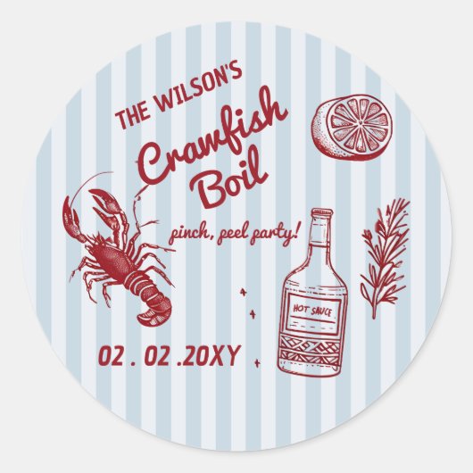 Handgezeichnetes Summer Seafood Crawfish Party Runder Aufkleber (Vorderseite)